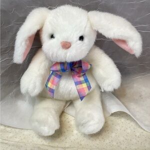 Hallmark White Stuffed Bunny with Multicolor Bow Easter Rabbit
